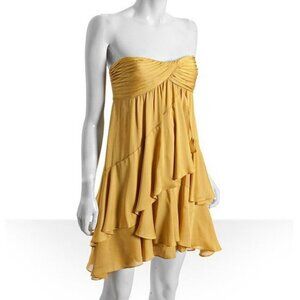 BCBGMaxAzria Size 2 Yellow Silky Ruffles Cocktail Mini Dress